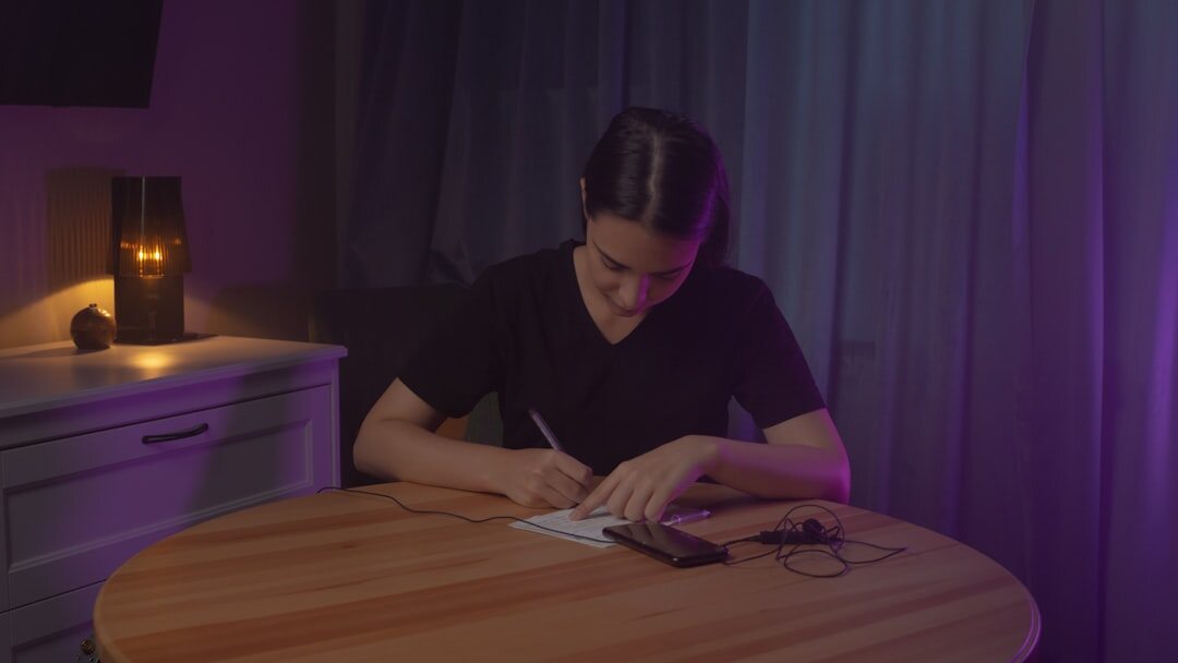 person solving puzzle at night
