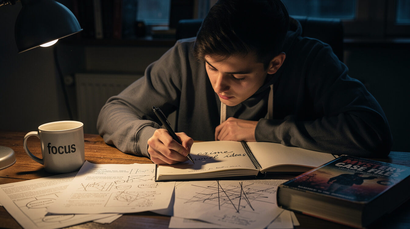 young writer at desk with notebook